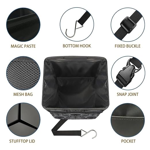 Gothic Skull Car Trash Can, Waterproof Portable Mini Garbage Bin, Lightweight No-Install Waste Basket for Car Office Home, Cute Multifunctional Car Interior Accessory