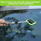 XINDELL Windshield Cleaner Tool – Car Window Cleaning Tool 27inch Extendable Long Handle for Easy Cleaning, 9pcs Reusable Microfiber Pads, Streak-Free Interior & Exterior Auto Glass Cleaner (Green)