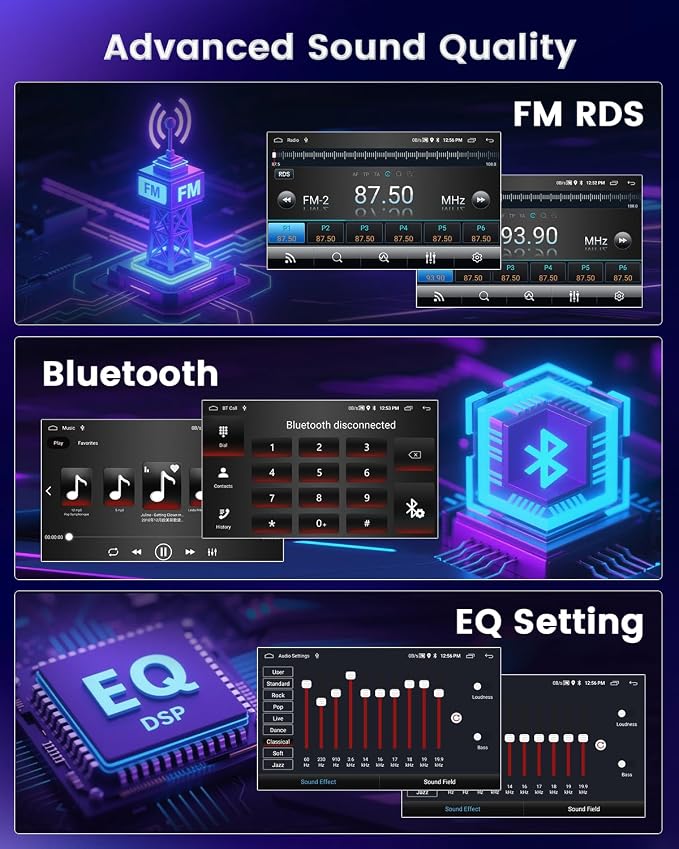 2+64GB for Hyundai Elantra 2007-2010 Android Car Stereo, 9 Inch Touchscreen Car Radio with Wireless Carplay, Android Auto, GPS Navigation, WiFi, Bluetooth, FM RDS, EQ + AHD Backup Camera
