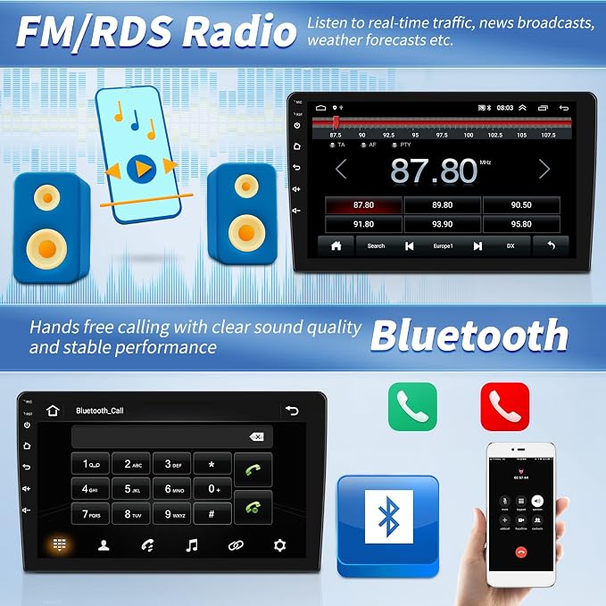 [2+64G]Android 15 Car Stereo for Hyundai Elantra 2007 2008 2009 2010 with Wireless Carplay&Android Auto,9 Inch Touch Screen Car Radio with GPS WiFi Bluetooth FM/RDS Radio SWC AUX-in+AHD Backup Camera