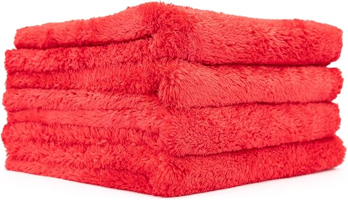 Eagle Edgeless 500 (4-Pack) Professional Korean 70/30 Blend Super Plush Microfiber Detailing Towels, 500GSM, 16in x 16in, Red
