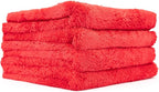 Eagle Edgeless 500 (4-Pack) Professional Korean 70/30 Blend Super Plush Microfiber Detailing Towels, 500GSM, 16in x 16in, Red