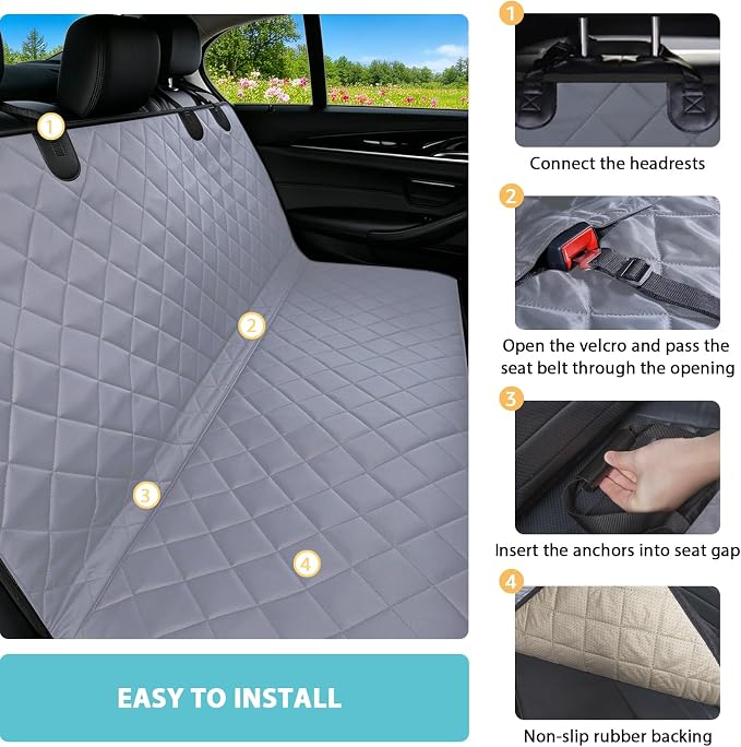 Dog Hammock for Car | Mesh Window & Safety Belt | 100% Waterproof Back Seat Pet Cover for Dogs Safe Travel with Side Door Protectors | Non-Slip, Scratchproof Rear Seat Cover for Cars, SUVs, Trucks