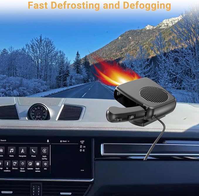 12V Car Heater, 200W Car Heaters That Plug Into Cigarette Lighter Portable electric Heaters for Cars, Car Defroster Windshield Demister, Auto Defogger 360° Rotatable With Ergonomic Handle