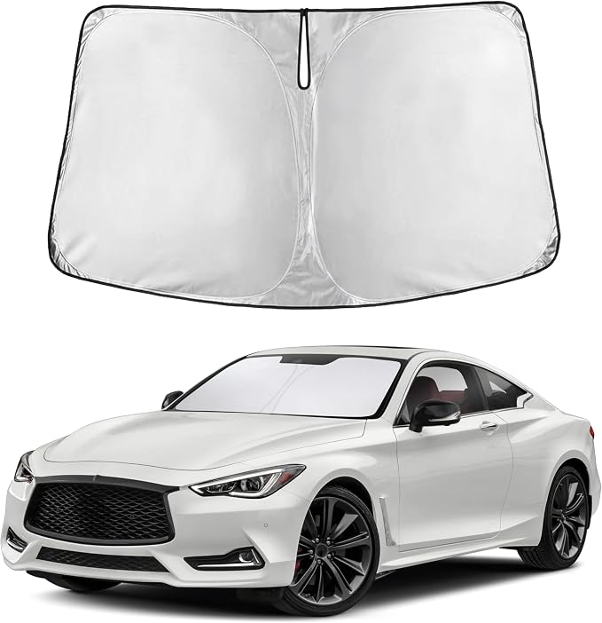 Windshield Sunshade Compatible for Infiniti Q60 Coupe 2017-2020 2021 2022, Sun Visor for Front Windshield & Window Sun Shade Cover, UV Heat Blocker & Protector, Car Accessories