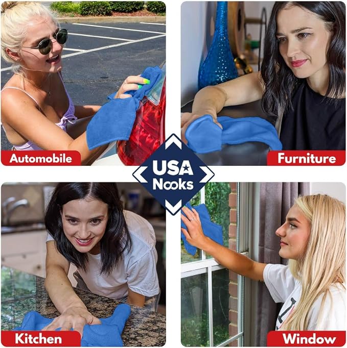 Premium 300GSM Microfiber Cleaning Cloth - 12.5"x12.5" High Performance - 1200 Washes, Ultra Absorbent Microfiber Towels for Cars Undercarriage, Rims & Engine Bay Cleaning - Microfiber Cloth
