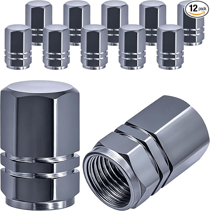 12PCS Tire Valve Stem Caps, with Rubber O-Ring, Corrosion Resistant Leak-Proof, Aluminum Alloy Universal Wheel Valve Covers for Cars, SUV, Trucks, Bikes, Motorcycles, Bicycles(Gray)