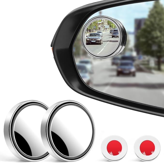 Blind Spot Mirror, 2'' Round HD Glass Frameless Convex, 2Pack Side Mirror Blind Spot, Rear View Mirrors Exterior Accessories with Wide Angle Adjustable Stick for Car SUV and Trucks, Silver