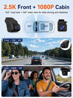 Dash Cam Front and Inside, 2.5K+1080P Dual Hidden Camera for Cars, Car Camera Front and Interior with Night Vision, 4 IR LEDs, G-Sensor, 24H Parking Mode, Loop Recording, 32GB Card Included