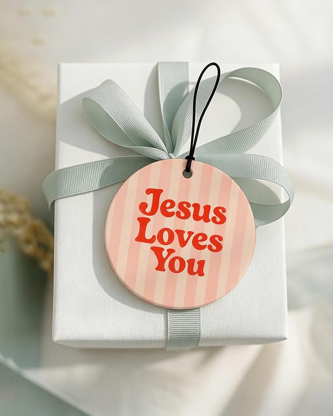 Boho Christian Round Car Air Freshener 4 Pcs Coconut Scented, Inspirational Religious Car Accessories Mirror Decor for Women, Christian Hanging Air Freshener for Cars Closet Drawer Books