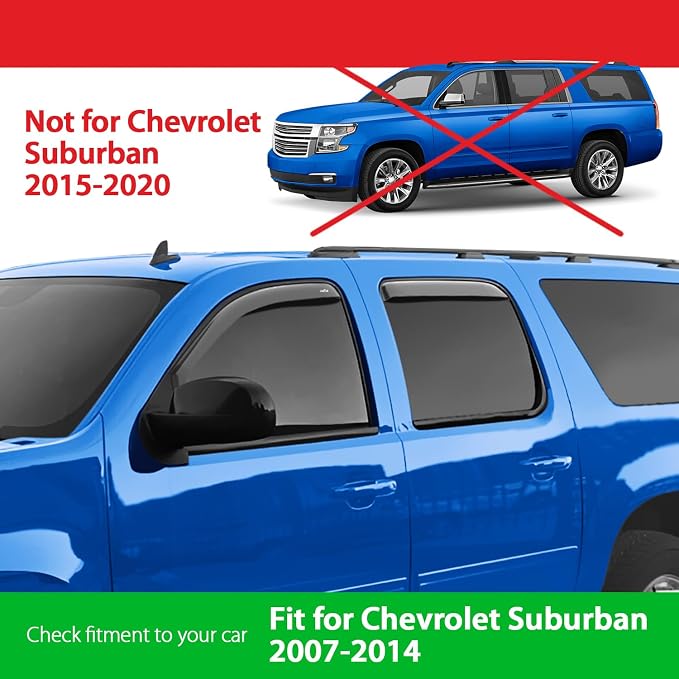 Goodyear Shatterproof In-Channel Window Deflectors for Chevrolet(Chevy)Suburban 1500 2007-2014/Suburban 2500 2007-2013,Rain Guards,Window Visors for Cars,Vent Deflector,Car Accessories, 4 pcs-GY007710