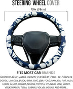 White Hibiscus Hawaii Steering Wheel Cover Auto Steering Wheel Protector, Anti-Slip, Breathable, Absorbing Sweat, Universal Floral Car Accessories 14.5–15 inch