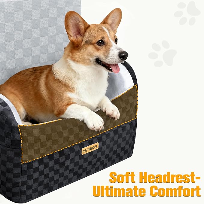 Waterproof Dog Car Seat for Small Medium Dogs, 5in Memory Foam Pet Booster Seat for Dogs up to 35 lbs with Pockets, Detachable Washable Pet Carseat with Y-Shape Safety Belt (Gray, Medium)
