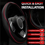 6 PCS Car Steering Wheel Cover Set, Microfiber Leather Steering Wheel Covers Universal 14.5-15 inch, Center Console Cover, Seat Belt Cushion, Cup Holder Coaster, Car Accessories Set Red