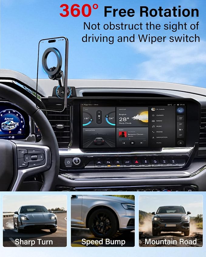 PZK Car Phone Holder for 2022-2026 Chevy Silverado/GMC Sierra 13.4'' Screen | Compatible with MagSafe Chevy Magnetic Car Phone Mount with 360° Rotating Extension Rod Hands-Free Phone Cradles Stand