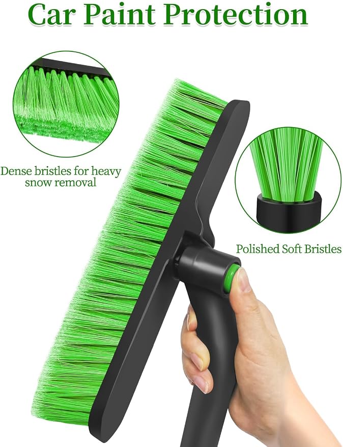 42.5 Inch Car Scraper Snow Brush, 12.6 Inch Large Brush Head with Ice Scraper for Window Windshield, Portable Snow Scraper for SUV Truck Vehicle RV Auto - Green