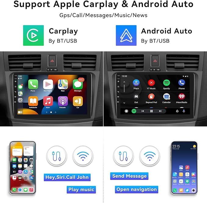 Car Radio Stereo for Mazda 3 2009 2010 2011 2012 2013,Android 15 2G+64G Wireless Carplay Android Auto,9 Inch Touchscreen Car Radio GPS WiFi Bluetooth FM/RDS SWC Dual USB/AUX-in Backup Camera