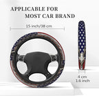 Camouflage Deer American Flag Steering Wheel Cover for Men, Anti-Slip Elastic Breathable Soft Rubber Car Steering Wheel Protective Cover, Universal 15 Inch Fit for Cars, Auto, SUVs