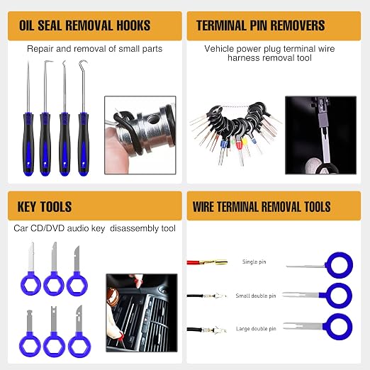 238Pcs Trim Removal Tool, Auto Push Pin Bumper Retainer Clip Set Fastener Terminal Remover Tool Adhesive Cable Clips Pry Kit Car Panel Radio Removal Auto Clip Pliers