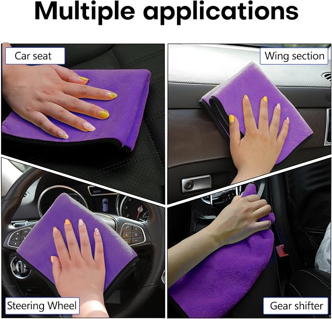 3PCS Car Microfiber Towels, 23.62"×11.81" Lint-Free Microfiber Towels for Cars Wash Drying, Super Absorbent Cleaning Cloths, Reusable Washing & Detailing Towel, Car Cleaning Supplies (Purple)