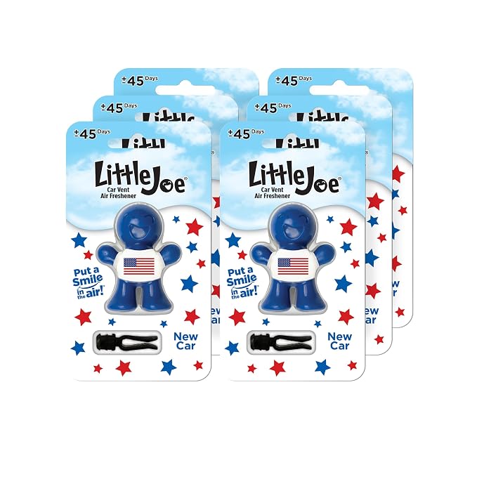 Little Joe 96419-6PK USA Edition New Car Scent Car Air Freshener Vent Clip, Fights Odors for up to 45 Days, Long-Lasting Freshness, Cute Car Odor Eliminator, Pack of 6