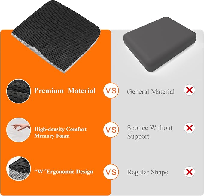 Premium Car Seat Cushion, Memory Foam Driver Seat Cushion to Improve Driving View- Coccyx & Lower Back Pain Relief - Seat Cushion for Car, Truck, Office Chair (4D Mesh Classic Black)