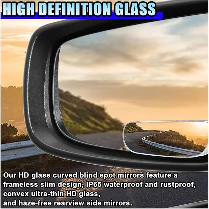 2PCS Blind Spot Car Mirror, HD Glass Rotate Adjustable Car Side Mirror, Strip Shaped Frameless Wide-angle Blind Spot Mirror, Universal Convex Rear View Mirror for Car, SUV, Truck (Strip)