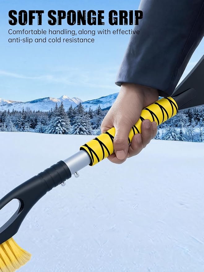 27" Snow Brush and Ice Scrapers for Car Windshield, Yellow | Detachable Windshield Scraper, Snow Removal Tool with Ergonomic Foam Grip for Cars, Trucks, SUVs