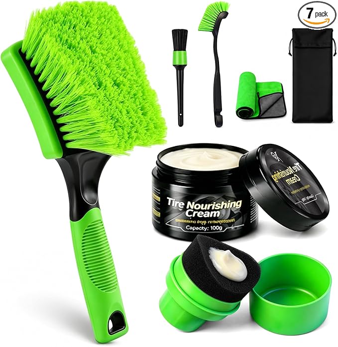 XINDELL Wheel & Tire Cleaning Kit, Deep-Reach Wheel Brush Set for Rims, Spokes, Lug Nuts and Tire Sidewalls, Scratch-Safe Car Detailing Tools with Covered Tire Shine Applicator | Not Just a Brush — A Complete Tire & Wheel Care System