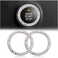 Bling Car Engine Start Ring Decals, 2PCS Crystal Rhinestone Vehicle Push Start Button Cover Sticker, Key Ignition Knob Ring, Sparkling Automotive Interior Accessories (AB Color)