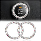 Bling Car Engine Start Ring Decals, 2PCS Crystal Rhinestone Vehicle Push Start Button Cover Sticker, Key Ignition Knob Ring, Sparkling Automotive Interior Accessories (AB Color)
