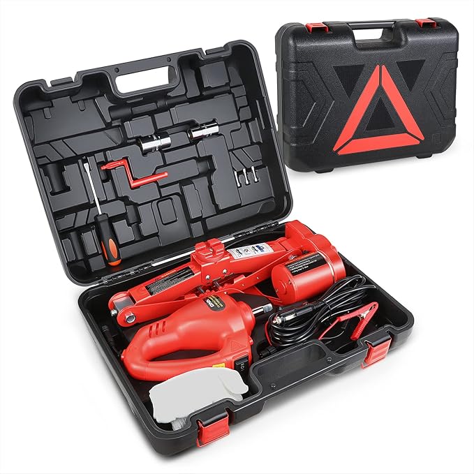 3T Portable Electric Scissor Lift Jack Kit - 4.7'' - 13.8''(12-35cm) 12V Lifting Range Electric Car Jack & Impact Wrench for Auto Sedan SUV Repair, TOOLS-00281