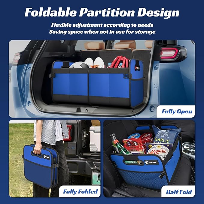 Trunk Organizer for Car - 70L Collapsible Car Storage with 11 Pockets & Reinforced Handles, SUV Trunk Organizers for Grocery Cargo(Blue)