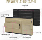 Car Visor Organizer, Leather Multi-Pocket Auto Sun Visor Storage Pouch with Sunglasses Holder, Card Holder, Zipper Pocket, Net Pocket, Pen Slot, Universal Interior Car Accessories (Beige)