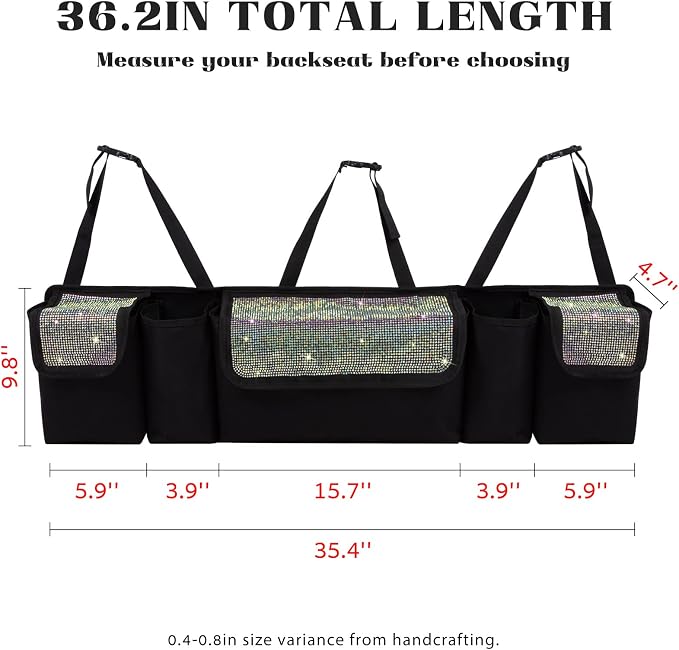 Car Trunk Organizer and Storage, Backseat Hanging Organizer for SUV, Truck, MPV, Waterproof, Collapsible Cargo Storage Bag with 5 Pockets, Bling Car Interior Accessories for Women,Multicolor