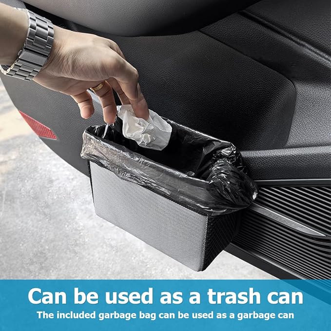Mandark Car Trash Can, Foldable Mini Vehicle Trash Bin Garbage Organizer Holder, Waterproof Auto Interior Hanging Dustbin Storage Bag Container Accessories, Universal for Most Cars (Silver/Gray)