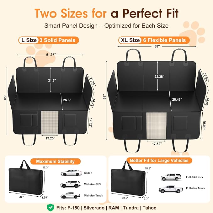 XL Hard Bottom Dog Car Seat Cover for Back Seat, 58"x69" Waterproof PU Leather Hammock with Side Flaps, Non-Slip Protector for Full-Size Trucks & SUVs, Supports Up to 450 lbs – Black
