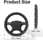 Orange Wildflowers Steering Wheel Cover, Cute Print Steering Wheel Cover Protector, Ultra Thin Breathable Non-Slip, Car Accessories for Women, for Steering Wheel with a Diameter of 14.5"-15"