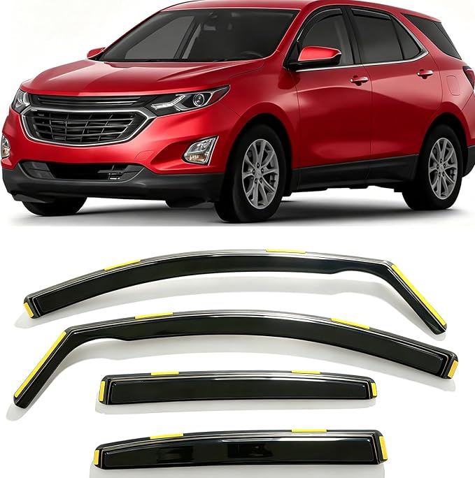 in-Channel Rain Guards Compatible with Chevy Chevrolet Equinox 2018-2024, E Xtra Durable Vent Window Deflectors, Vent Visors Car Accessories Dark Smoke 4pcs