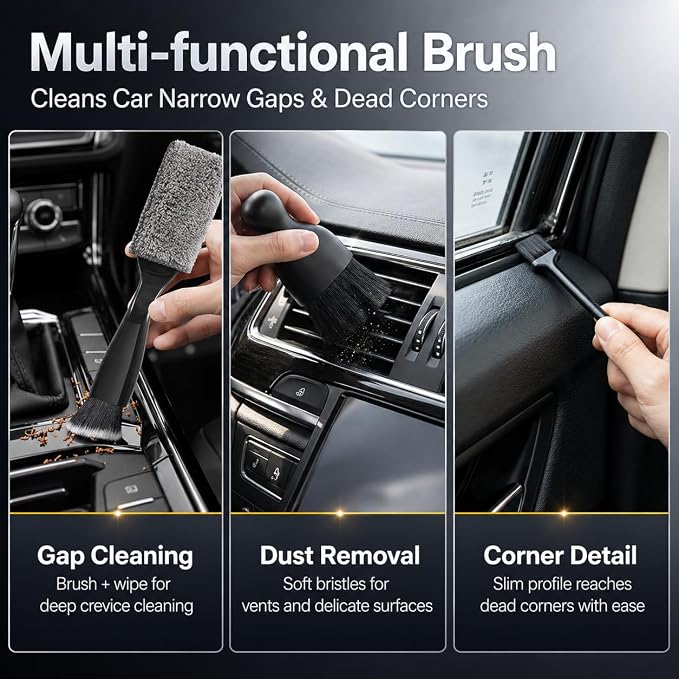 18PCS Car Detailing Kit Upgraded Boar Hair Vent Brush Cleaner | Scratch-Free & Streak-Free,Ultra Fine Crevice Brush,Gel,Glass Brush,Storage Bag;Auto & Home Dual Use Car Lover Gift Kit