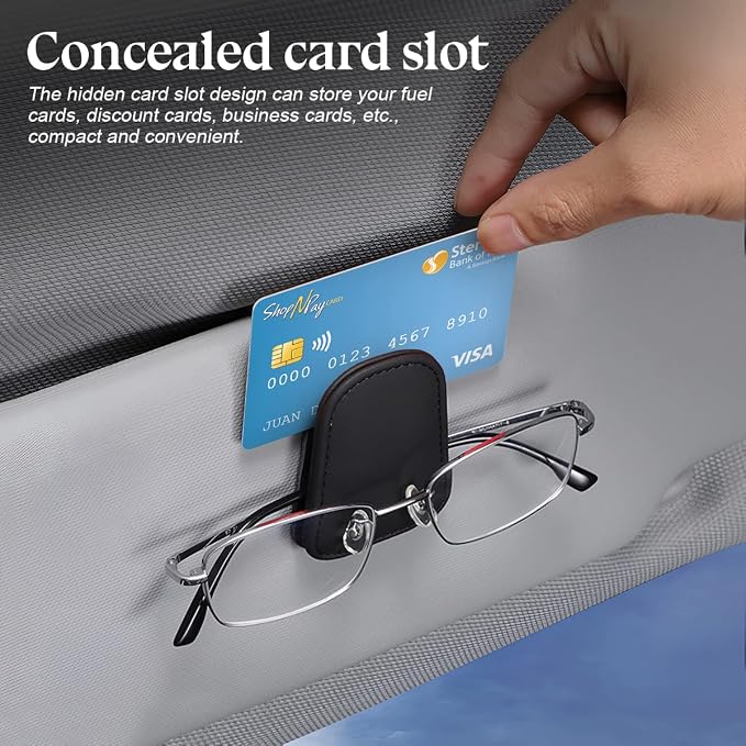 Sunglasses Holder for Car Sun Visor, Vehicle Magnetic Leather Eyeglass Hanger, Sun Glasses Mount Clip on Visors, Ticket Card Cash Organizer, Auto Interior Accessories (Light Beige, 1 PCS)