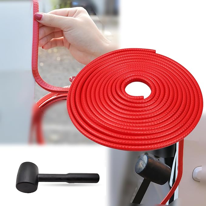 Car Door Edge Guards Red, 32.8Ft(10M) Car Door Edge Protector Rubber U Shape Edge Trim Universal Fit for Jeep Trucks Offroad SUV All Vehicles with Rubber Mallet(Red 32.8FT)