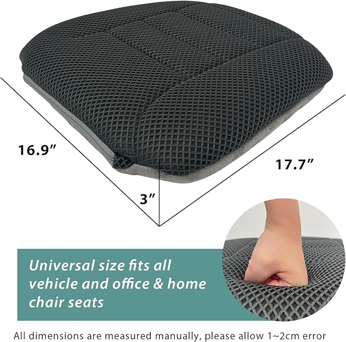 17.7" L × 16.9" W × 3" H,Car Booster Seat Cushion Raise The Height for Short People Driving, Breathable 3D Air Mesh, 3 Inch Booster Seat, Non-Slip Bottom, Car Seat Pad with Truck,Cars,SUVs