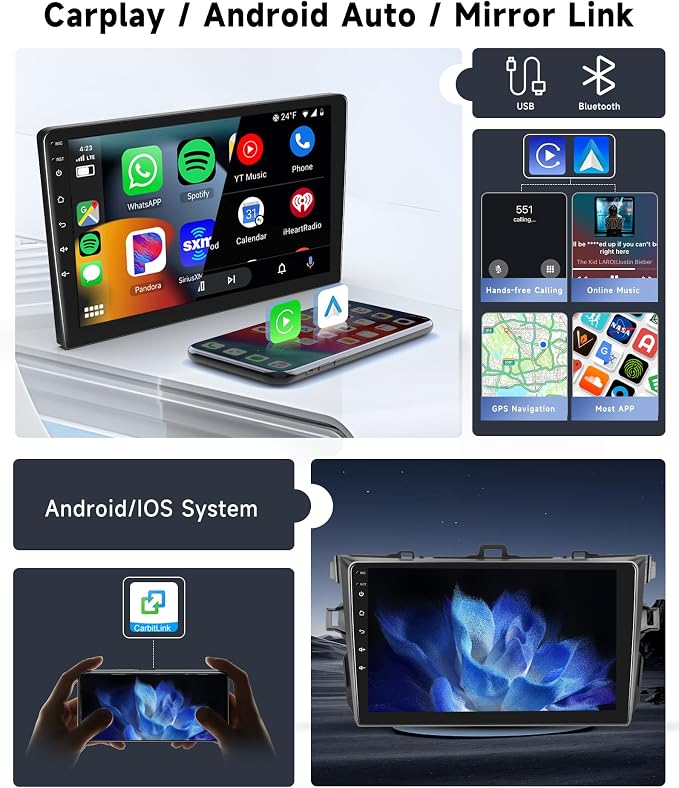 [8 CORE 6G+128G] for Toyota Corolla 2009-2013 Car Radio with Wireless Carplay/Android Auto, 9 Inch Android 15 IPS Touch Screen Car Stereo, Bluetooth, GPS Navi, WiFi, SWC, DSP + Backup Camera