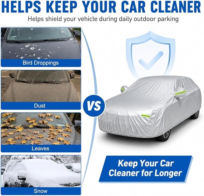 Car Cover 196"×78"×59" Waterproof All-Weather Sedan Cover Outdoor Indoor with Zipper Door & Windproof Straps | UV Snow Dust Protection Fit for Toyota Camry Honda Accord Kia K5 Altima