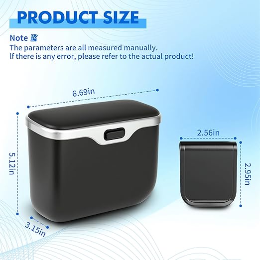 Automatic Push Button Car Trash Can with Secure Lid, Vehicle Garbage Bin (Black)