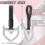Bling Car Accessories Bling Heart Handle Ring Car Accessory for Women Heart Hand Strap Drift Charm Rear Bumper Warning Ring Decor for auto Bus Interior Exterior Decoration(White,Devil Style)
