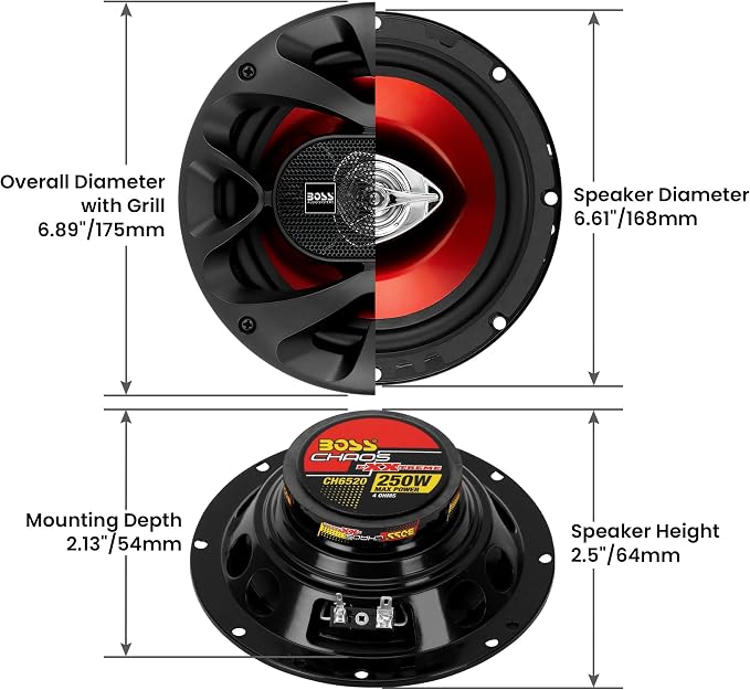 CH6520 6.5 Inch Car Speakers - 250 Watts Max, 2 Way, Full Range, 1 Inch Tweeter, Coaxial, Sold in Pairs