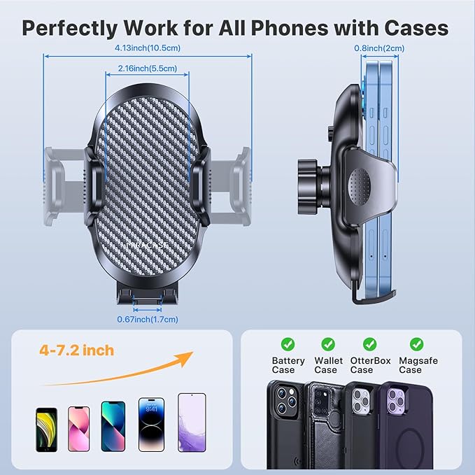 Phone Holders for Your Car with Metal Hook Clip, Air Vent Cell Phone Stand Car Mount, Universal Automobile Cradle for Garmin GPS Fit iPhone Android and All Smartphones, Carbon Fiber 2 Pack