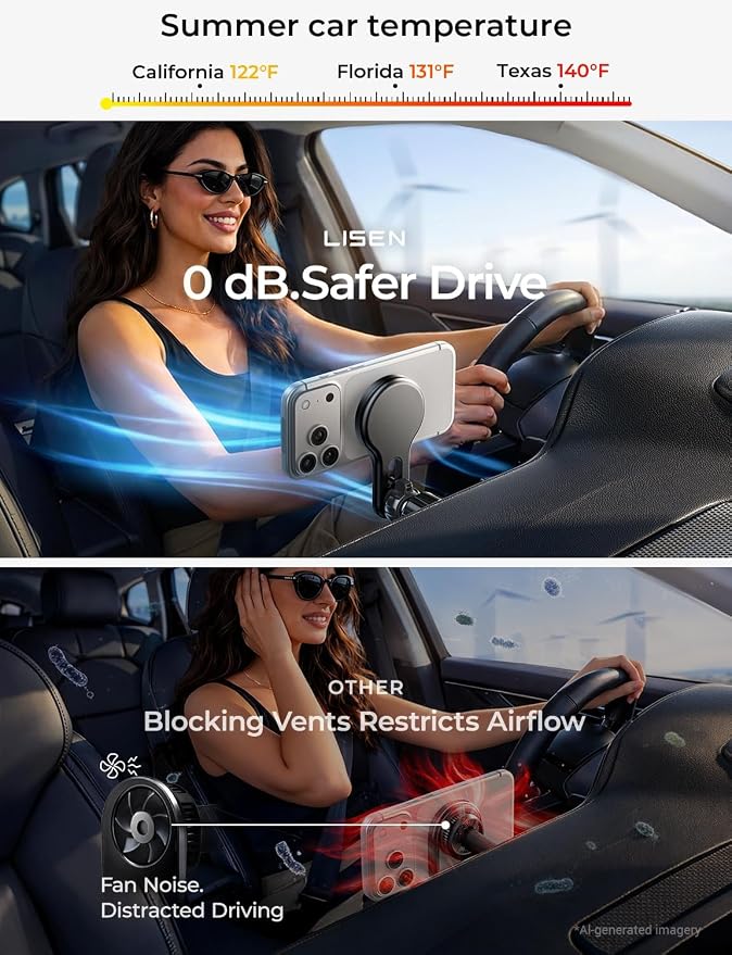 for Qi2.2 25W MagSafe Car Mount Charger, [Stable & Fast Charging] for Car Vent Magnetic Wireless Car Charger, Car Phone Holder Charger Car Accessories Fits iPhone 17 Pro Max Air 16 15 14 13 12 | [Fast Charging]Magsafe Car Mount Charger,[Qi2.2 Cer...